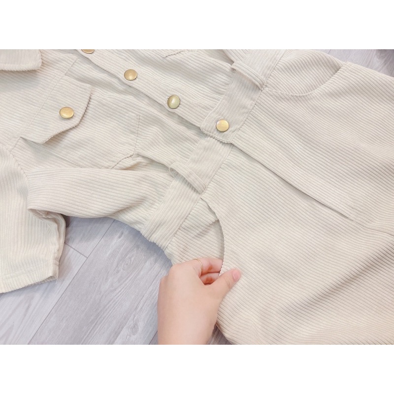 Váy nhung tăm 2 túi cúc đồng dáng dài 3 màu cho nữ