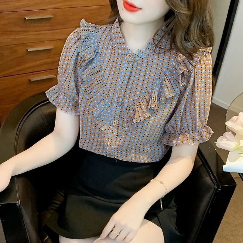 Áo Sơ Mi chiffon Tay Ngắn in Họa Tiết Thời Trang Mùa Hè Cho Nữ