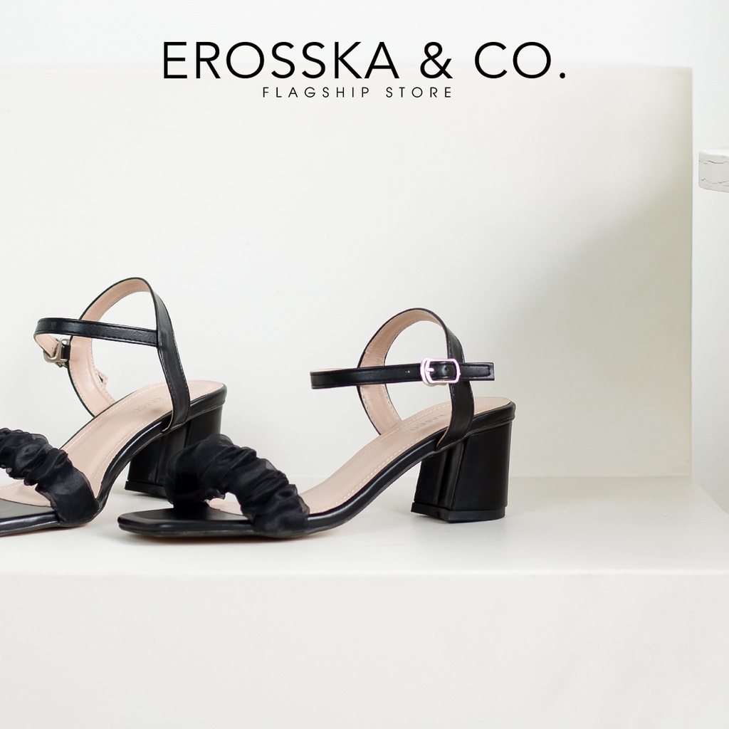 Erosska - Giày sandal cao gót quai nhún sang trọng cao 5cm màu đen - EB047