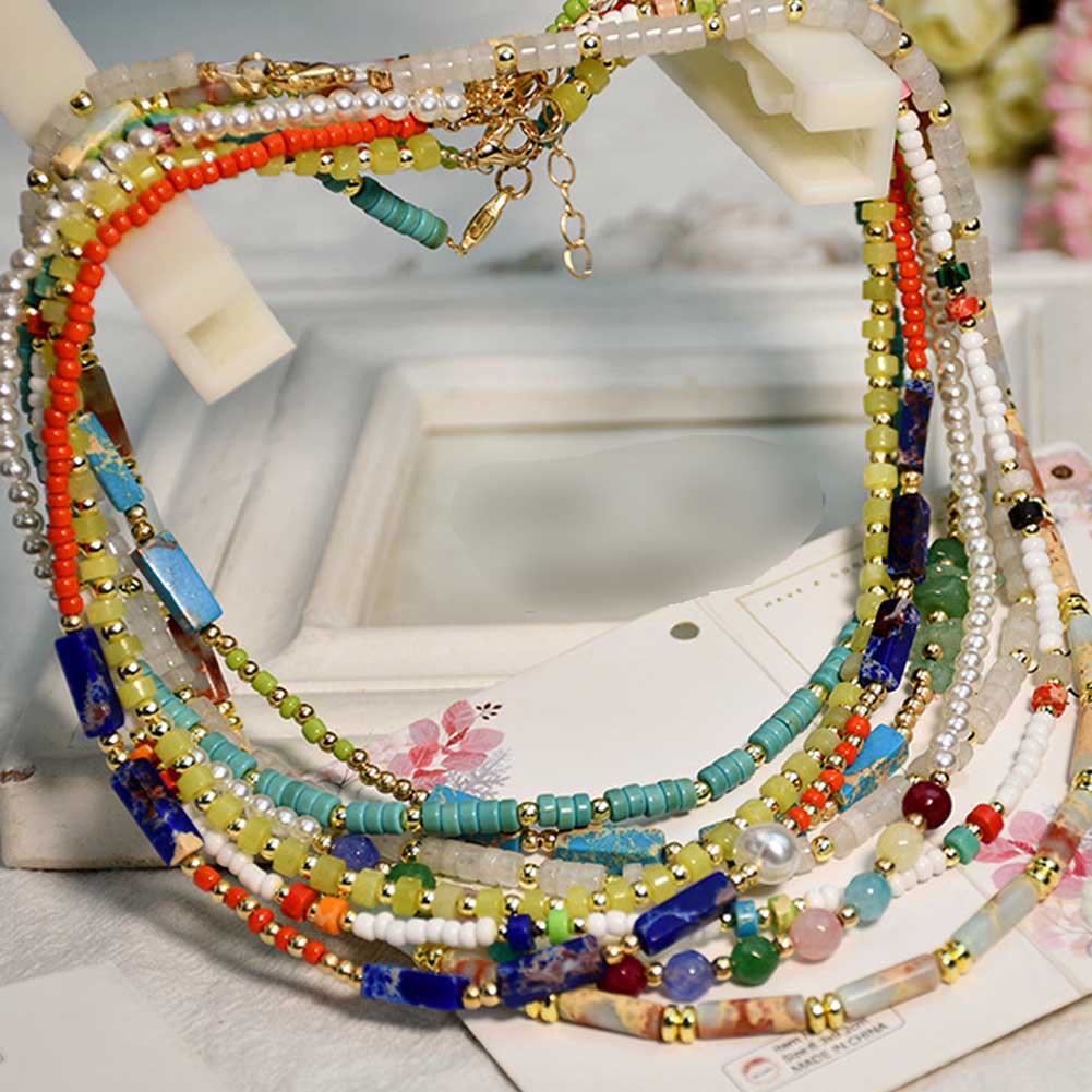Vòng Cổ Choker Đính Hạt Nhiều Màu Sắc Thủ Công Phong Cách Boho Đơn Giản Thời Trang
