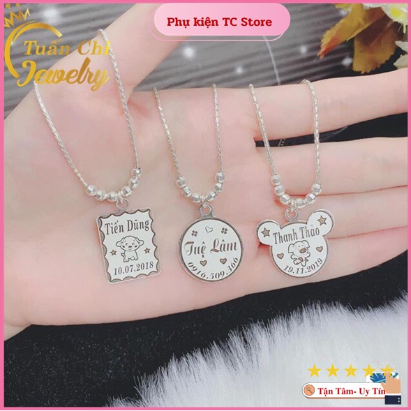 Dây Chuyền Trẻ Em Liền Mặt Khắc Tên Theo Yêu Cầu, Xinh Xắn, Ý Nghĩa, Vòng Cổ Bạc Cho Bé