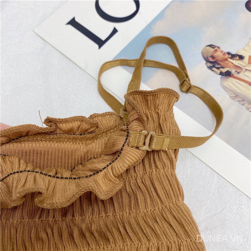 DUNEA Áo hai dây hở lưng xếp ly có đệm ngực cho nữ