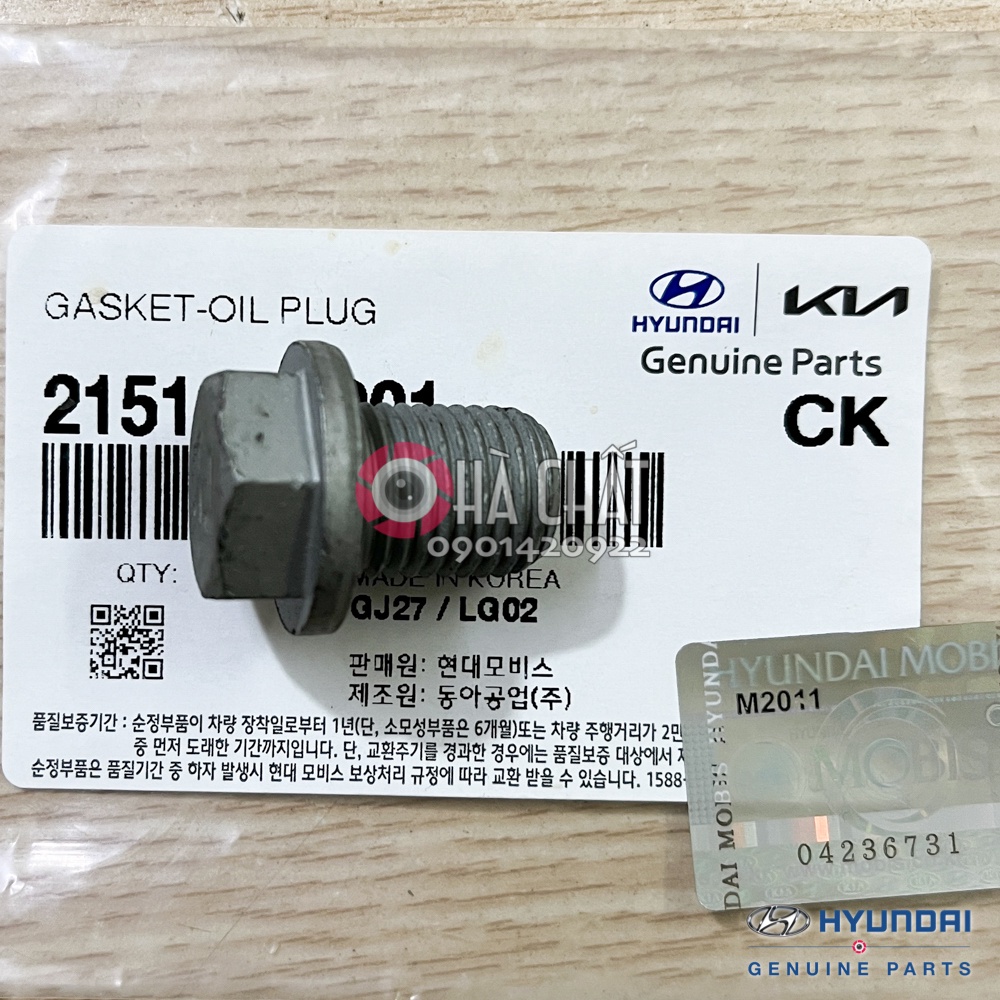 Ốc xả nhớt chính hãng HYUNDAI & KIA 🚘 Nhập khẩu Hàn Quốc, Bảo hành 100% là hàng chính hãng 2151223001