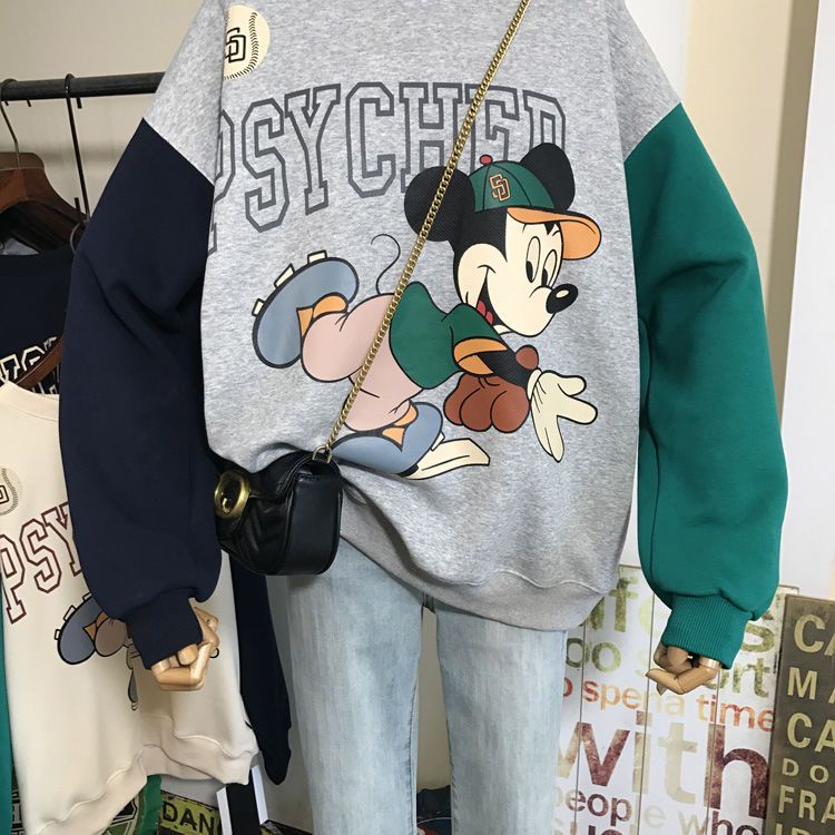 Áo Sweater Cổ Tròn Dáng Rộng In Họa Tiết Hoạt Hình Phối Màu Dễ Thương Thời Trang Mùa Thu 2022 Cho Bé Gái