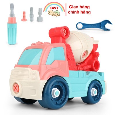 Đồ chơi lắp ráp xe trộn bê tông công trình KAVY với kết hợp của nhiều màu sắc, nhựa nguyên sinh