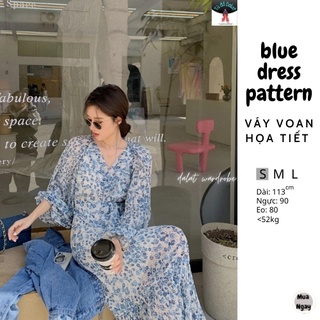Váy voan xanh họa tiết