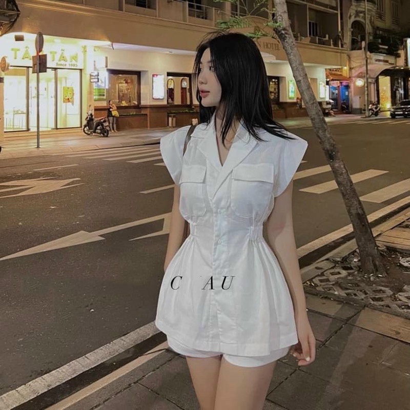 Set Bộ Áo Sơ Mi Chun Eo Mix Quần Short Tôn Dáng SB2089-TTQC168