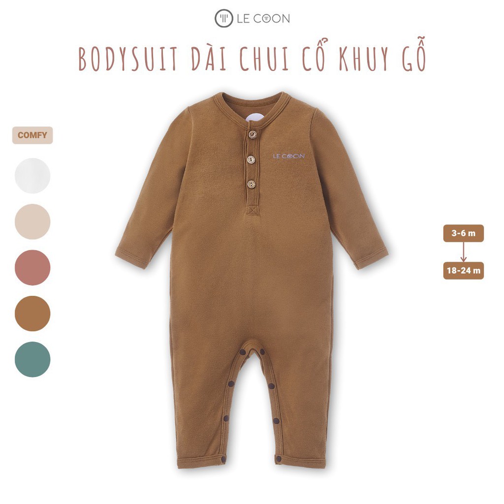 [Chính Hãng] Bodysuit dài chui cổ khuy gỗ không tất cotton trẻ em Le Coon