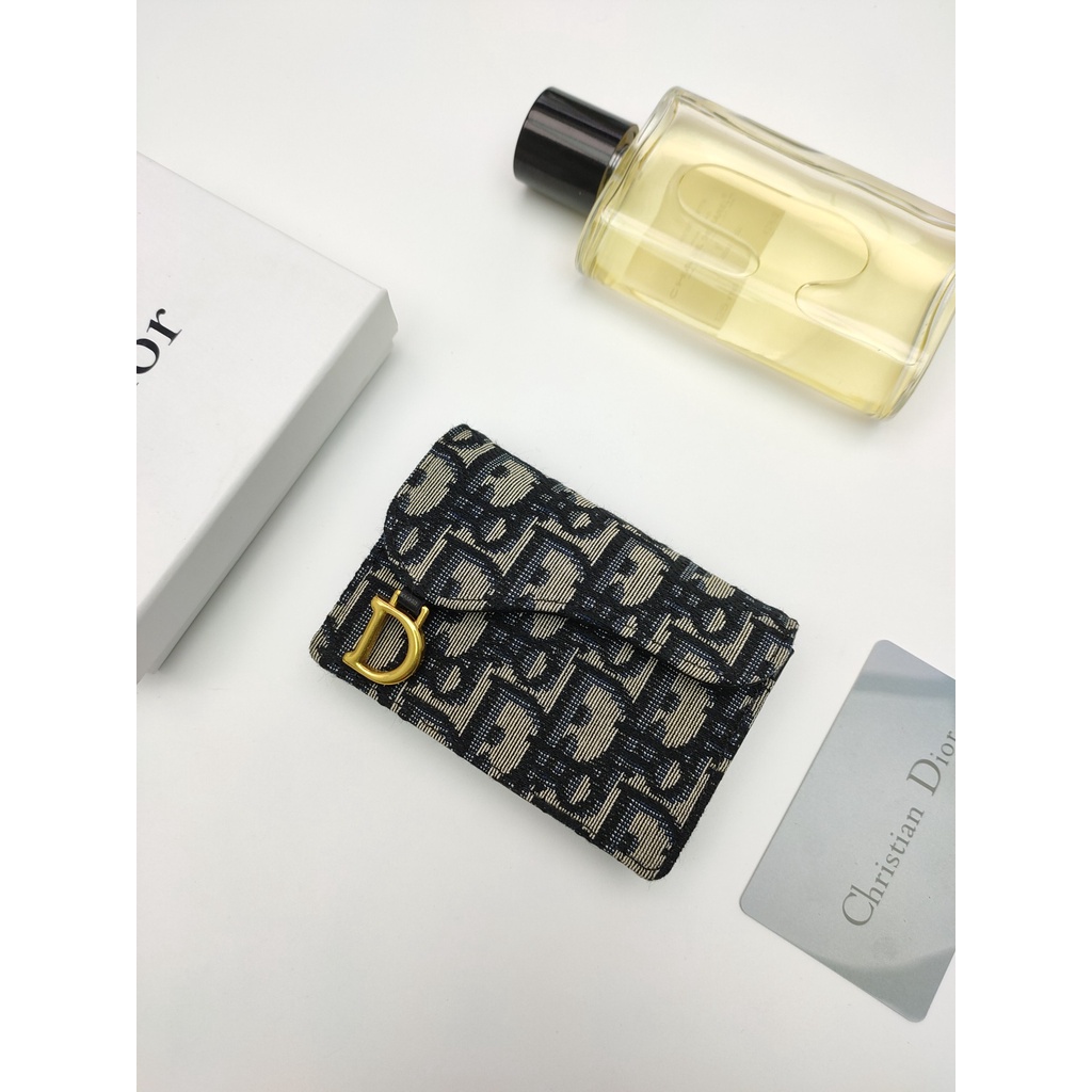 Ví Da Gập Dior Đựng Thẻ / Tiền Xu Có Khóa Cài Cho Nam Và Nữ