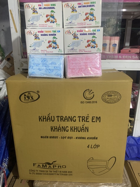 Khẩu trang trẻ em kháng khuẩn Famapro 4 lớp (1 hộp 50 cái) | BigBuy360 - bigbuy360.vn
