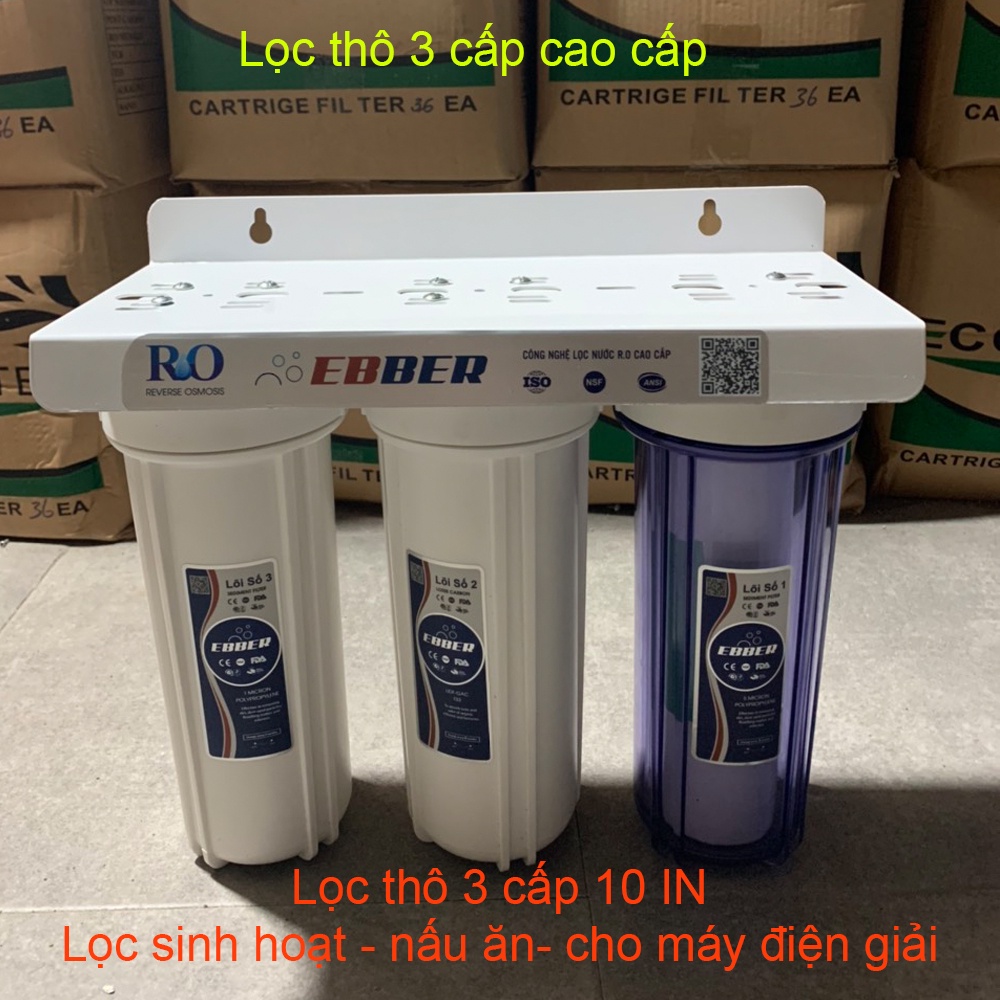 Bộ lọc nước thô 3 cấp 10in dùng  sinh hoạt nấu ăn, cho máy điện giải