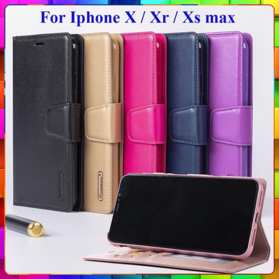 Bao da dạng ví iPhone X,Xs / XR / Xs Max hiệu Hanman, ngăn đựng thẻ ATM và tiền tiện lợi
