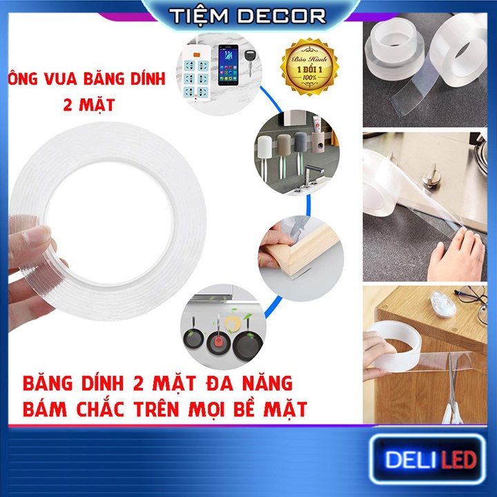 Băng dinh 2 mặt đa năng 3M dày 2MM trong suốt, Băng keo 2 mặt siêu dính trên mọi bề mặt trong nhà, an toàn tiện lợi