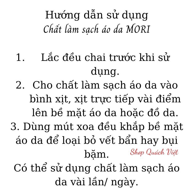 Chất làm sạch áo da MORI, giúp làm sạch vết bẩn trên áo da