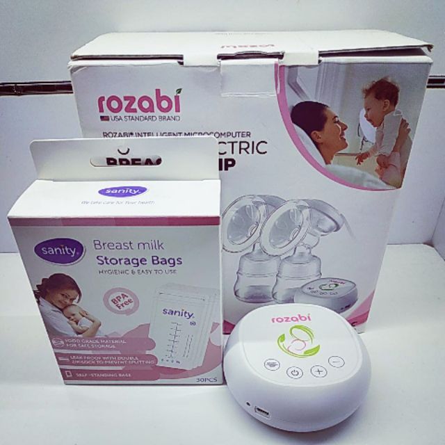 Máy hút sữa Rozabi Basic Mỹ tặng kèm 30 túi trữ sữa Sanity Đức chính hãng