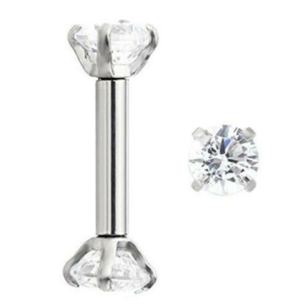 Khuyên xỏ sụn tai bằng thép đính đá zircon hai đầu thời trang