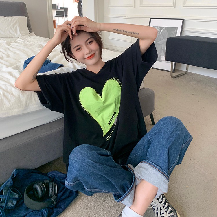 Áo Thun Cổ Tròn Dáng Rộng Thêu Họa Tiết Thời Trang Mùa Hè Mới Cho Nữ