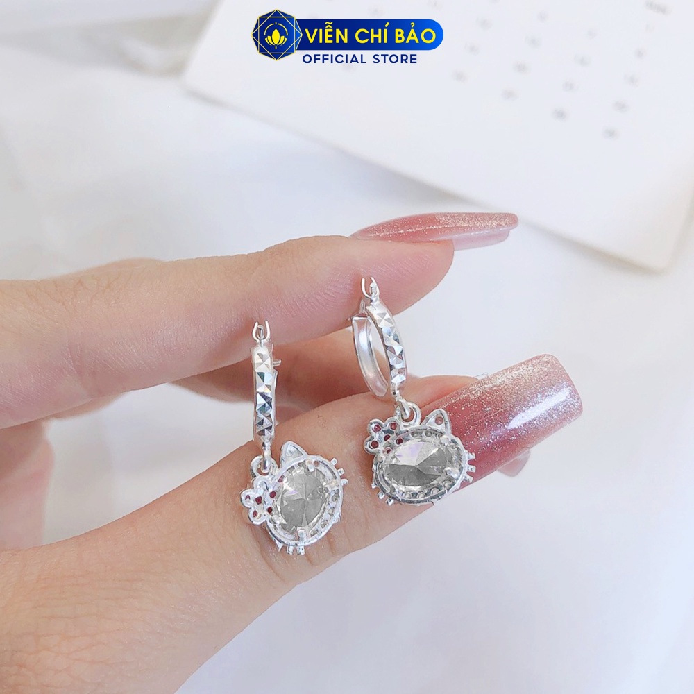 Bông tai bạc nữ Kitty trắng trẻ em chất liệu bạc S925 thời trang phụ kiện trang sức nữ Viễn Chí Bảo B400518x