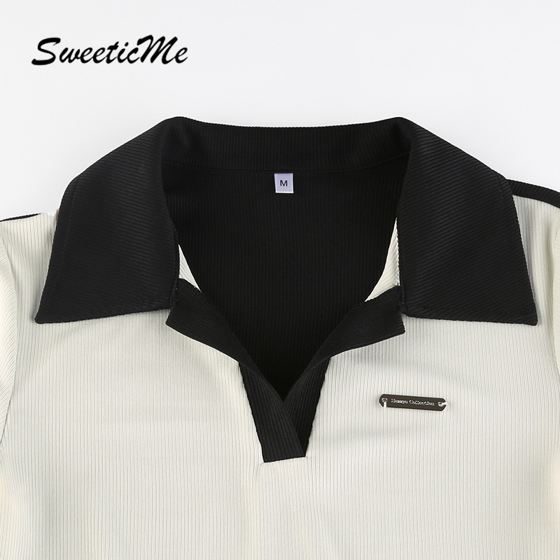Sweeticme Bộ Áo Liền Quần Tay Ngắn Dáng Ôm Phối Màu Tương Phản Thời Trang Quyến Rũ Cho Nữ 2022 | BigBuy360 - bigbuy360.vn