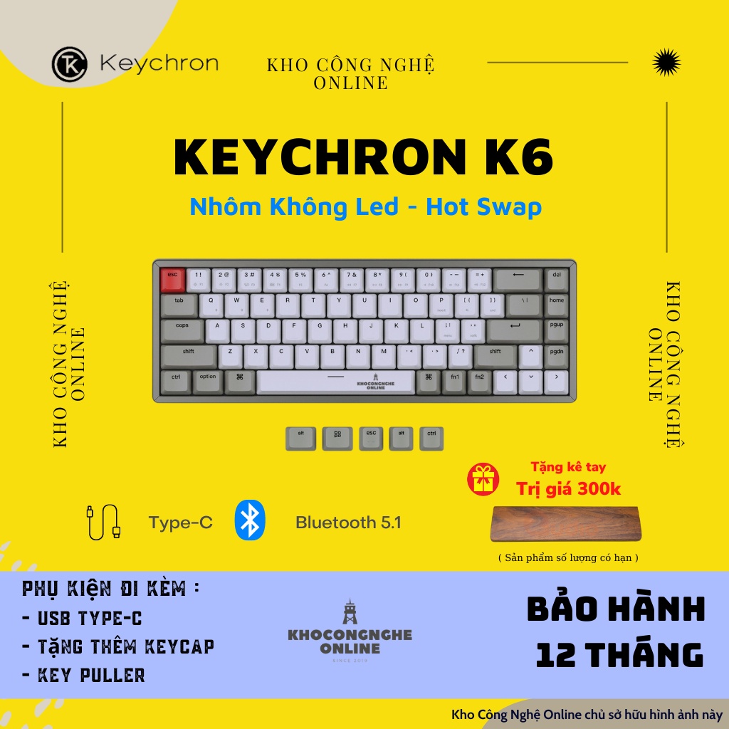 [CÓ SẴN]Bàn phím cơ Keychron K6, led RGB, có bluetooth