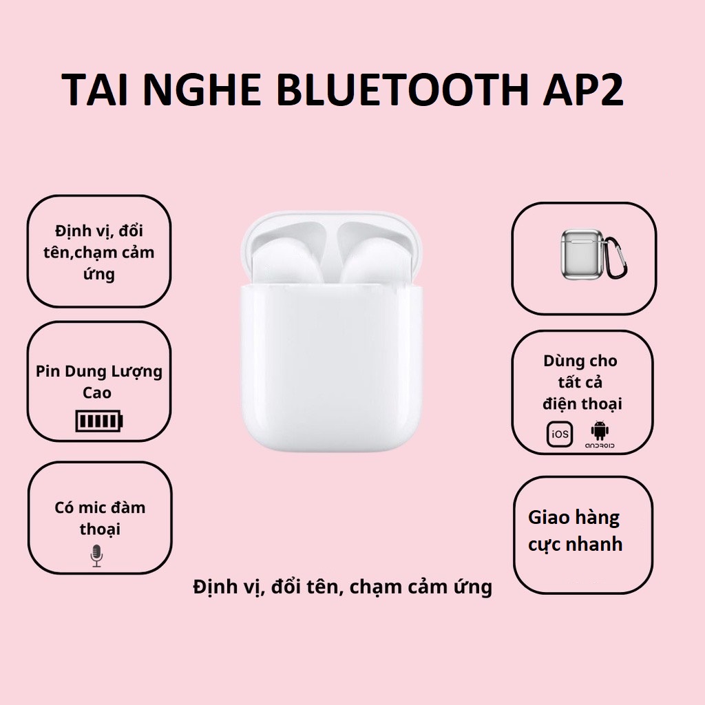 Tai Nghe Bluetooth AP2, Tai Nghe Không Dây Đầy Đủ Chức Năng Đổi Tên, Định Vị, Pin Trâu