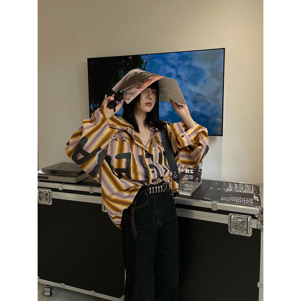 Áo Sơ Mi 100% Cotton Dáng Dài Họa Tiết Kẻ Sọc Phong Cách Retro Thời Trang Xuân Hè Dành Cho Nữ