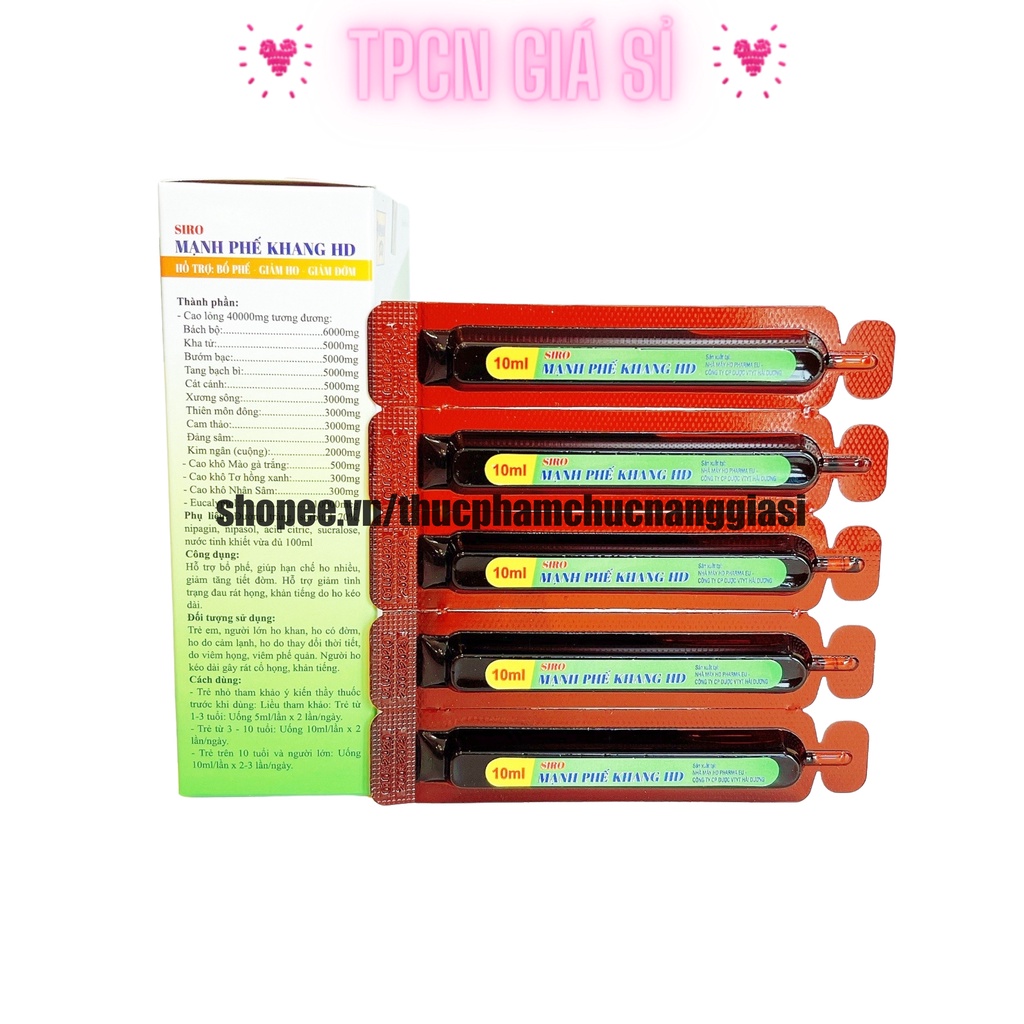 Siro ho MẠNH PHẾ KHANG gúp bổ phế, giảm tăng tiết đờm, giảm ho – Hộp 10 ống