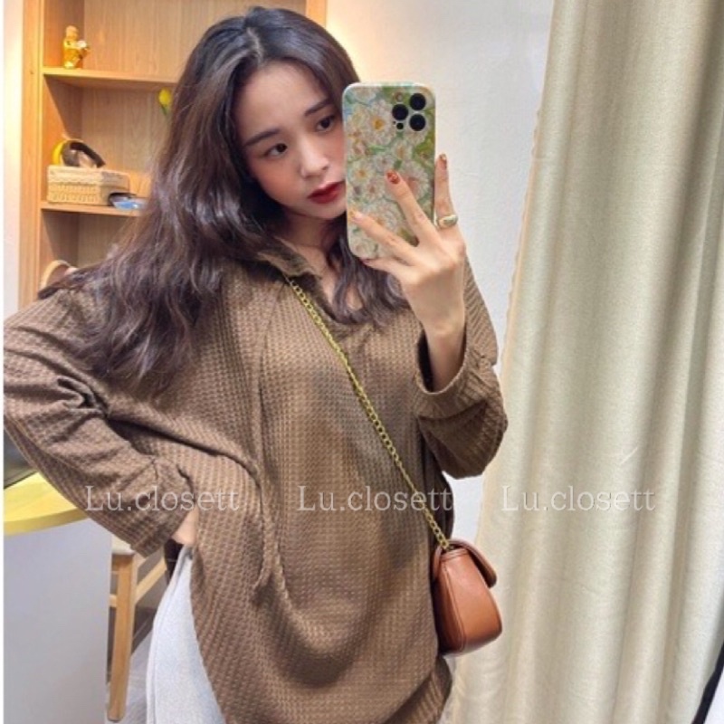 Áo len gạo hoodie ulzzang có mũ giấu quần, thun sweater form rộng bassic dài tay Lu.closett | BigBuy360 - bigbuy360.vn