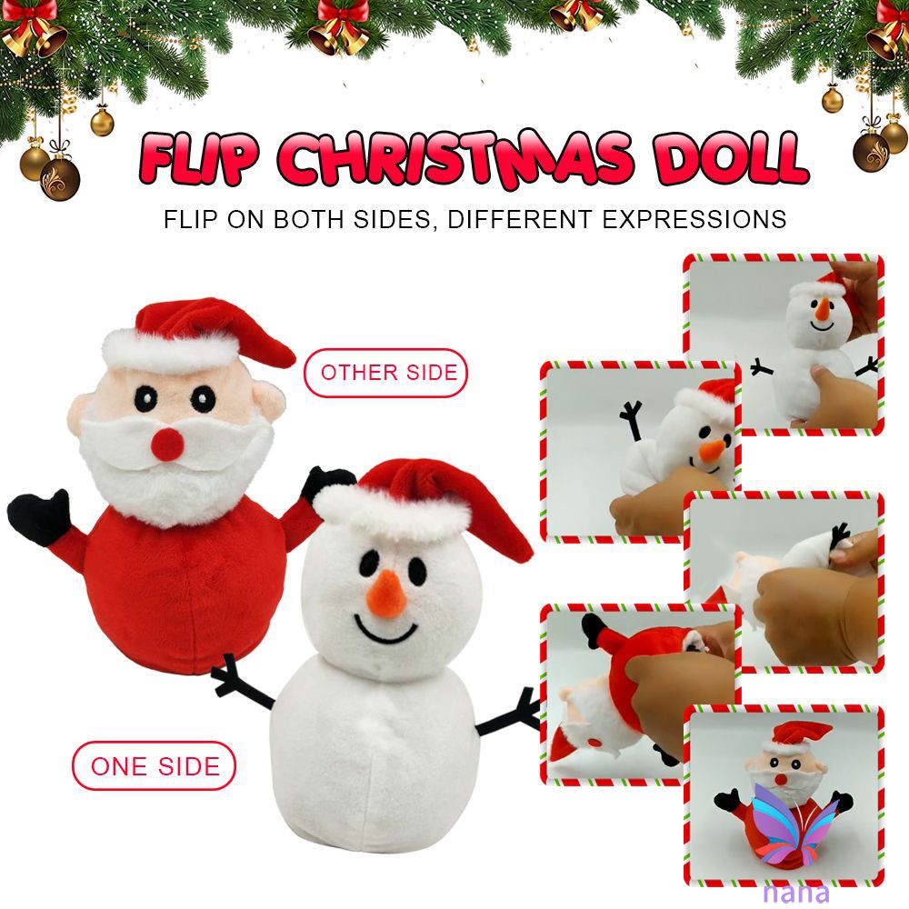 Santa Claus Doll Double-sided Flip Father Christmas Snowman Plush Doll Xmas Christmas Decor Kid Toy Gift