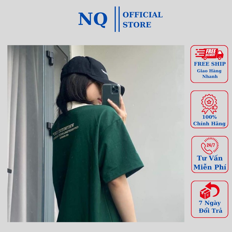 Áo polo form rộng unisex nam nữ WHY NOT màu XANH/KEM form rộng ✳️ Chất TC Cá Sấu giá đẹp