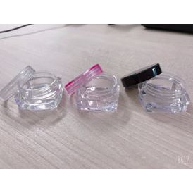 Combo 10 hũ nhựa đít vuông trong suốt nắp màu trong suốt/ đen/ hồng trong 3g đựng kem test/ son
