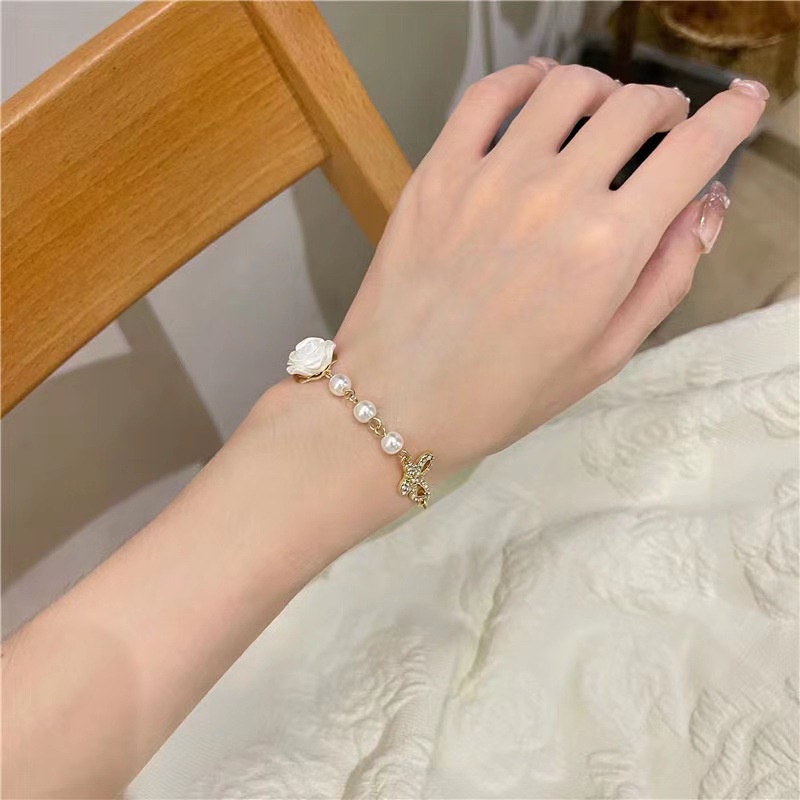 Vòng tay nữ MANYUE phối ngọc trai và mặt phụ kiện phong cách Hàn Quốc
