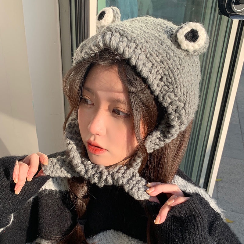 Nón len giữ ấm tai hình chú ếch dễ thương phong cách Hàn Quốc thời trang thu đông cho nữ