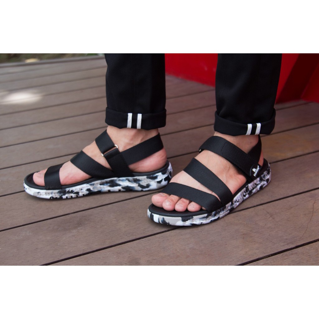 Giày sandal nam nữ FACOTA camo đen lính quai dù, đi học [Freeship]