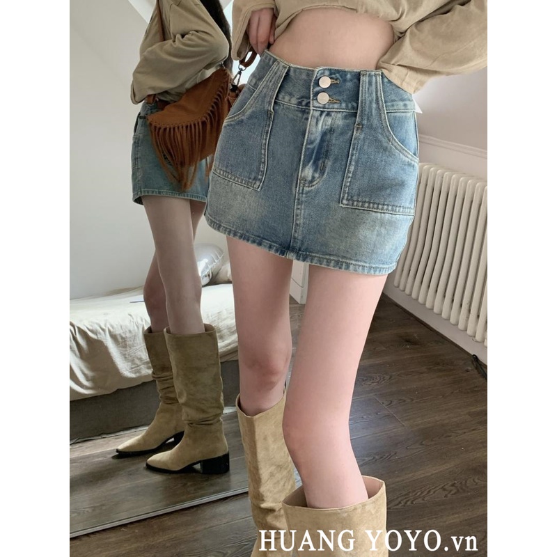 Chân Váy Jeans Hai Nút Lưng Cao Thời Trang Mùa Hè Hàn Quốc Hàng Mới 2023 Dành Cho Bạn Nữ