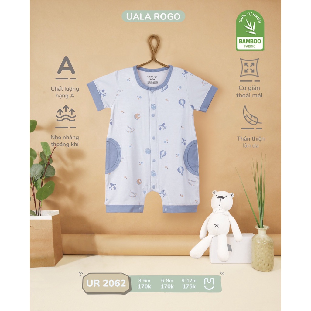 [CHÍNH HÃNG] Body cộc tay cài giữa sợi tre họa tiết trẻ em Uala Rogo