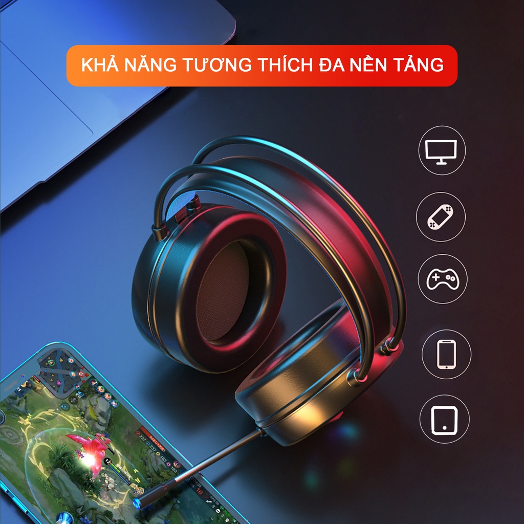 Tai nghe chụp tai gaming SIDOTECH P200 siêu bass mic chống ồn đèn led rgb thay đổi liên tục cho máy tính laptop