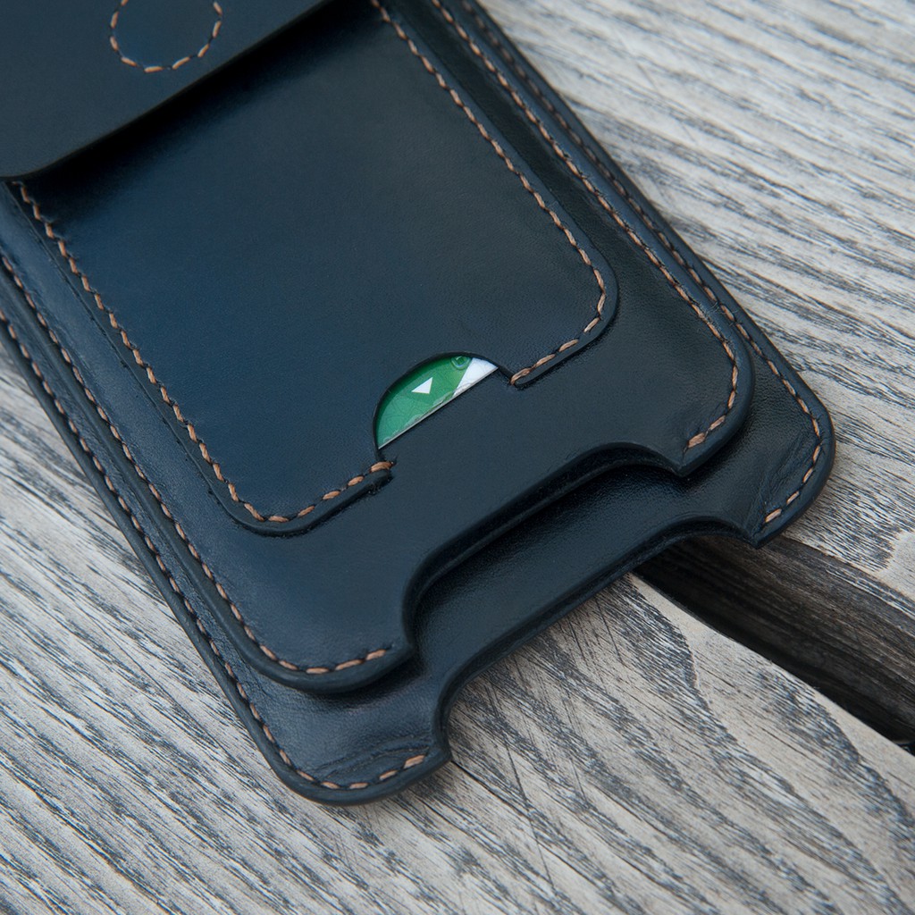 Bao da đeo hông cho 2 máy smartphone - Màu đen - Da thật nhập khẩu - Sản xuất handmade