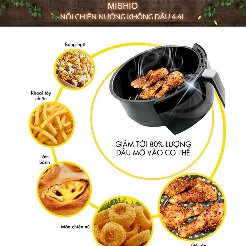 Nồi chiên không dầu Mishio MK41 - Dung Tích 4.4L - Nướng Vừa 1 Con Gà - [ BH Chính Hãng 12 Tháng - Miễn Phí Đổi Trả ]