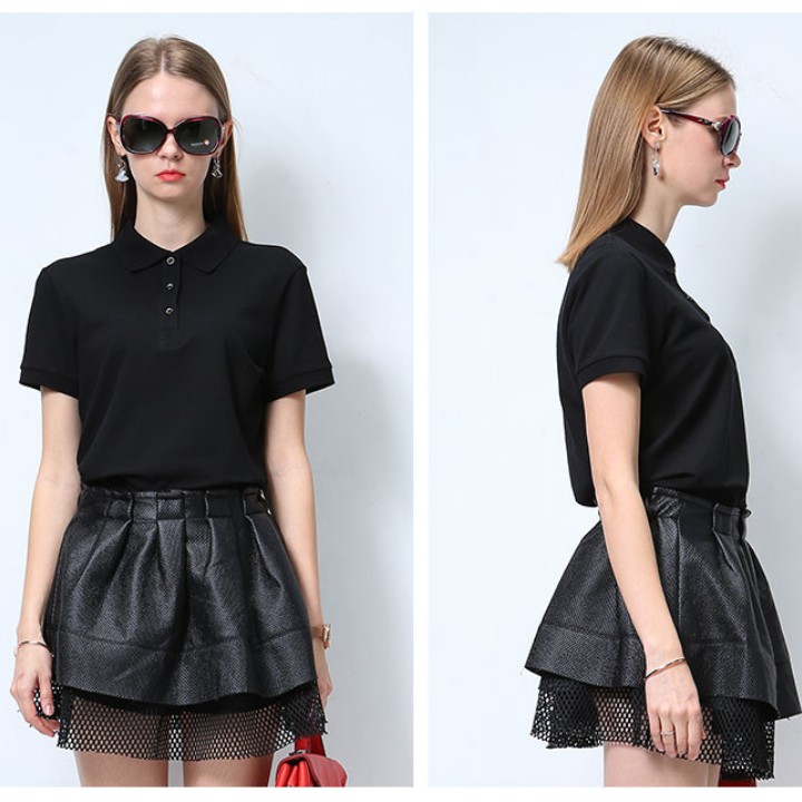 Áo phông Trơn  màu ĐEN Nam Nữ - Áo thun POLO ngắn tay có cổ, Vải LACOSTE Cá sấu 4 chiều CAO CẤP, Nhận IN ẤN theo yêu cầu | BigBuy360 - bigbuy360.vn