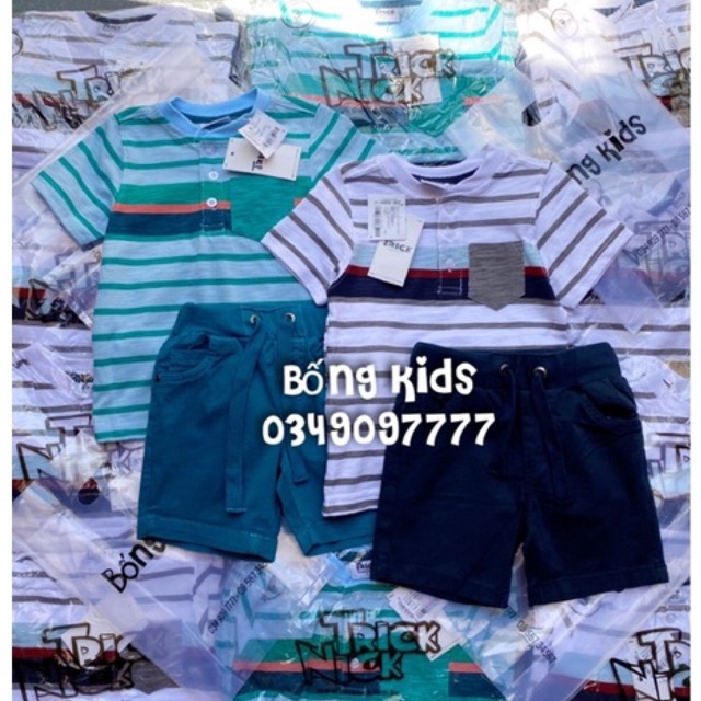 Bộ Hè Bé Trai Kẻ Ngang Túi Ngực TrickNick