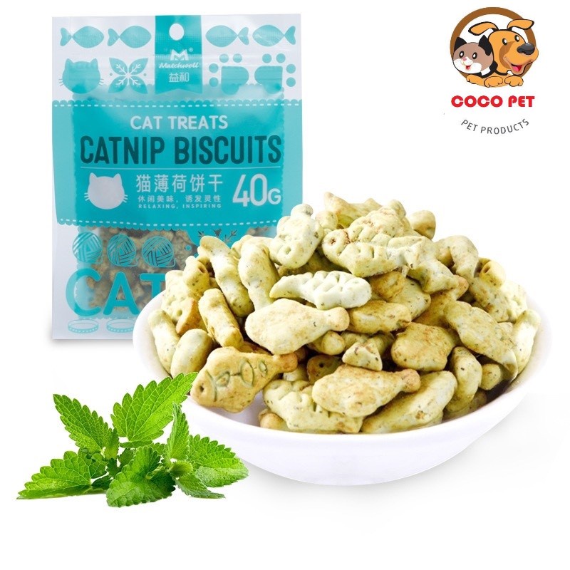 Bánh Quy Thưởng Catnip Hình Cá Giúp Tiêu Búi Lông, Viêm Răng, Hôi Miệng Cho Mèo Gói 40g