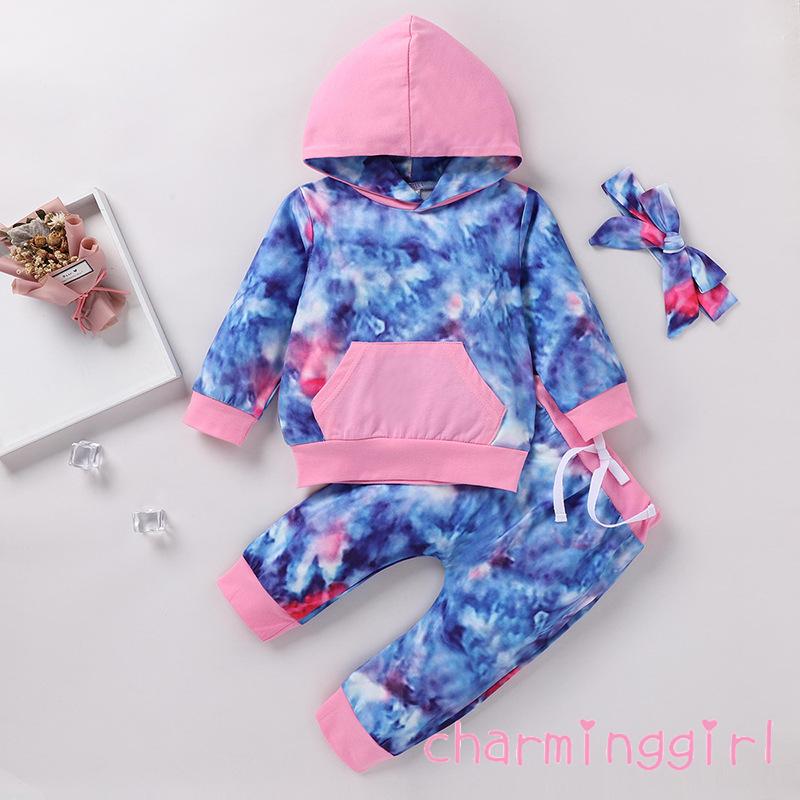 Set Áo Hoodies Có Nón Dài Tay + Quần Dài + Băng Đô Cho Bé Gái