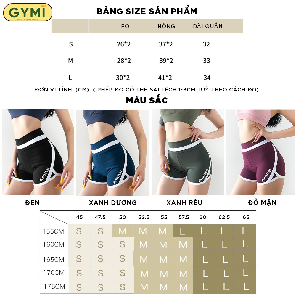 Quần tập gym yoga nữ GYMI QS13 dáng đùi short chất thun mịn cạp cao nâng mông có viền trắng thể thao