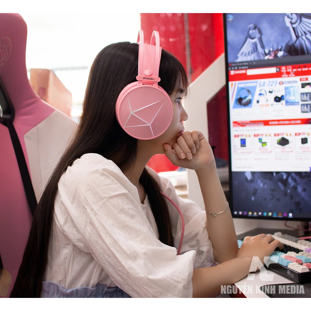 Tai nghe DareU EH722s Magic Queen 7.1 USB (Màu Hồng) - Hàng chính hãng BH 1 năm