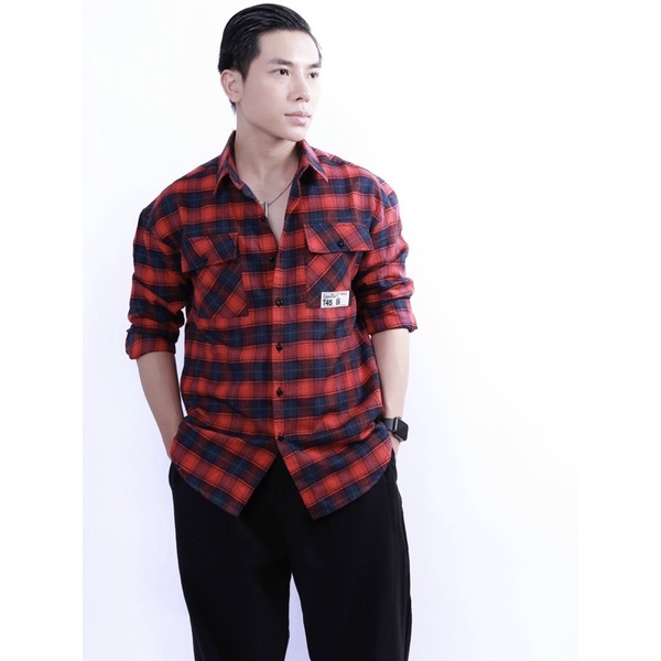 Sơ mi caro phối sọc lưng thời trang nam form suông rộng Nô Store