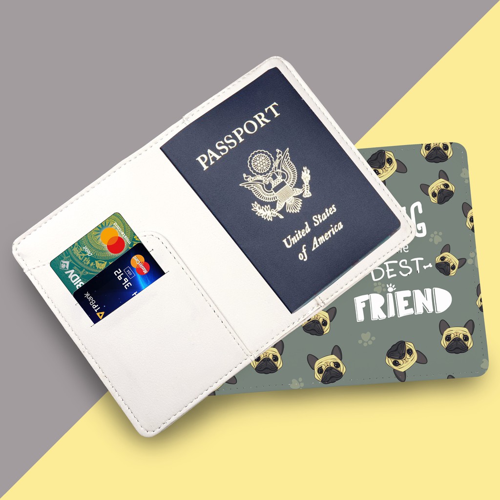 Bao Da Hộ Chiếu Du Lịch CHÓ PUG Cute - Ví Đựng Passport Và Thẻ Tiện Lợi - PTT043