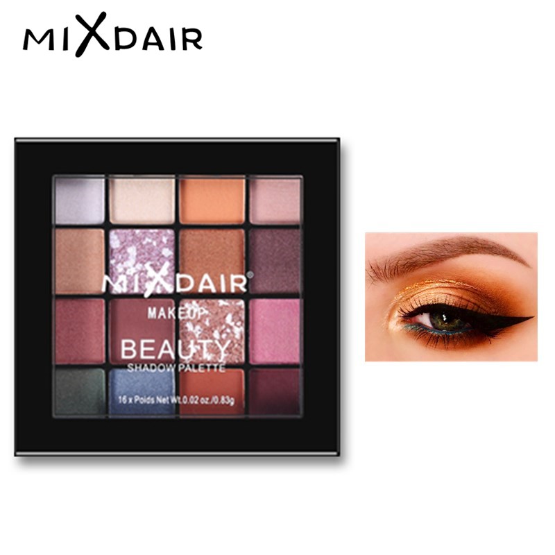 Bảng phấn mắt MIXDAIR 16 màu lì / ánh ngọc trai với với 6 chiếc cọ trang điểm | BigBuy360 - bigbuy360.vn