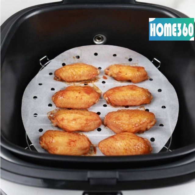 Set 100 miếng giấy lót nồi chiên không dầu hình tròn bằng bột gỗ thực phẩm chống dính tiện  giấy nướng
