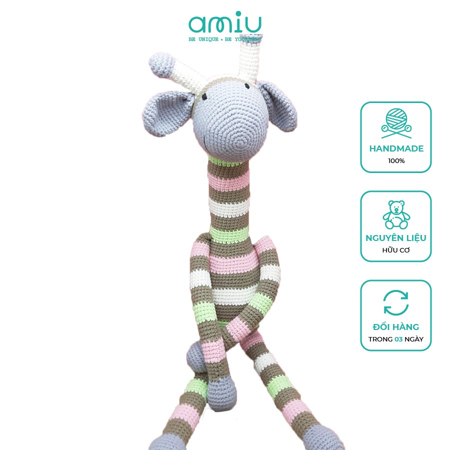 Gấu bông móc len Amigurumi cao cấp Amiu Việt Nam - Hươu cao cổ 7 sắc cầu vồng handmade - SP000050